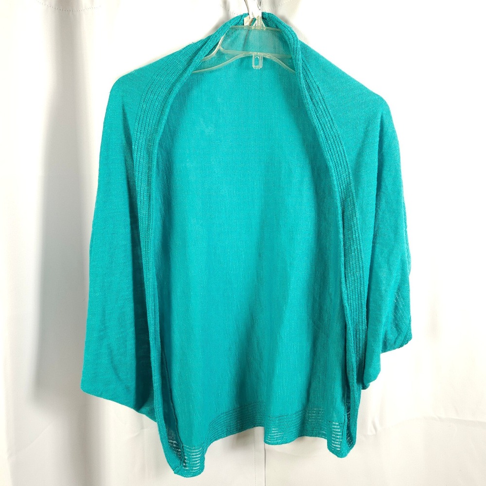 Chico's Women's Small Medium Blue Teal Open Front Cardigan Rayon Ramie